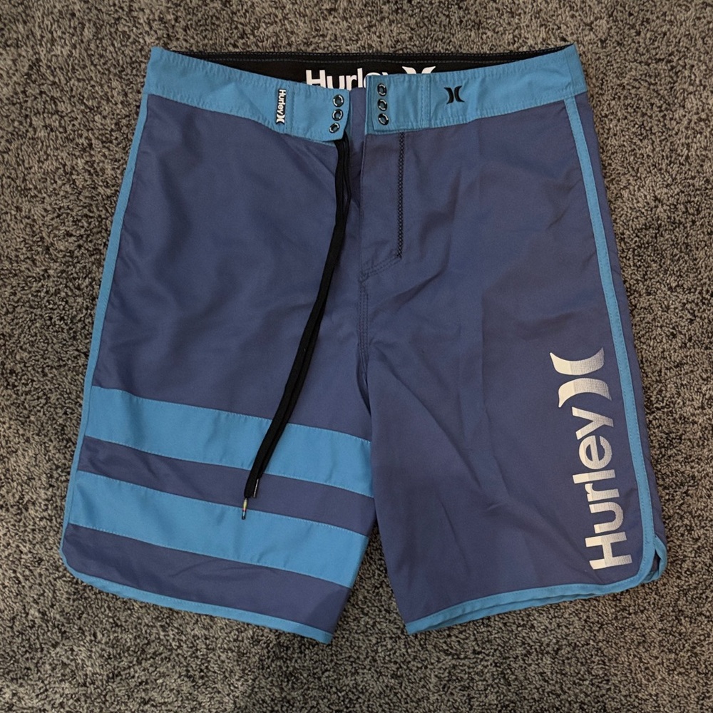 Hurley Men's Navy and Light Blue Board Shorts